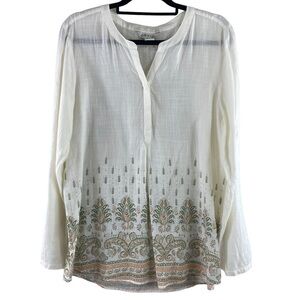Orvis Tunic Women's 100% Cotton Half Button BoHo Print Blouse Sz Large‎